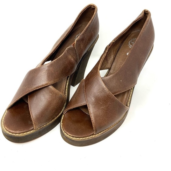 Jeffrey Campbell Buff Sandals Brown Leather Wood Block Heel 6 - Picture 2 of 7
